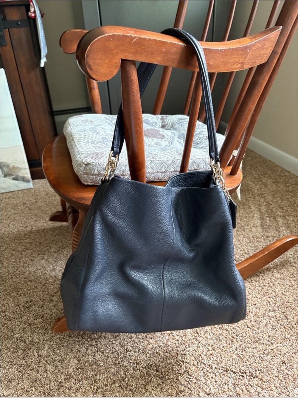 Coach Black Pebbled Leather Shoulder Bag with Gold Hardware